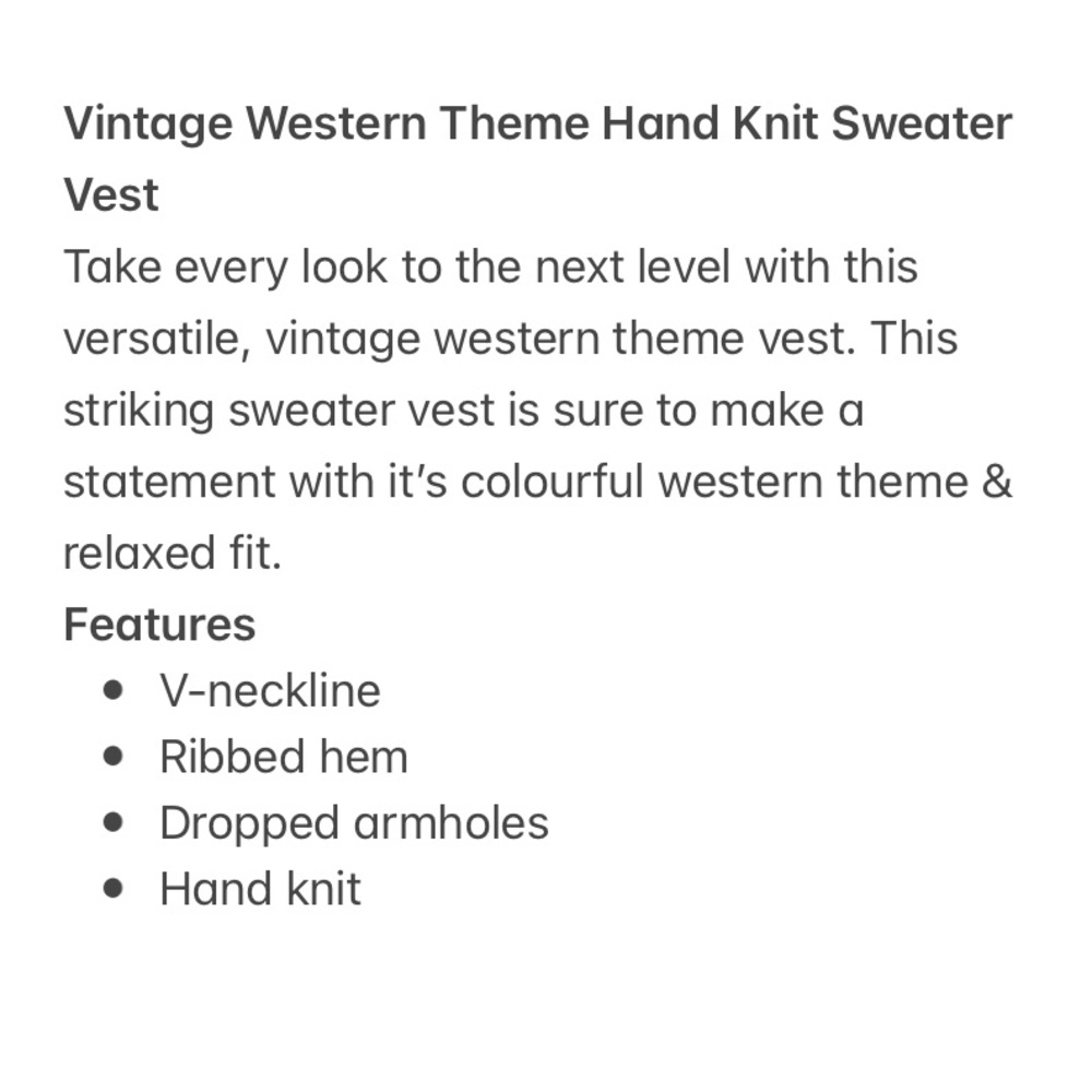 Vintage Western Theme Hand Knit Sweater Vest | Size M - Picture 10 of 11